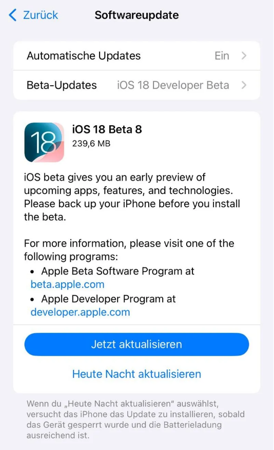 沾益苹果手机维修分享苹果 iOS / iPadOS 18 开发者预览版 Beta 8 发布 